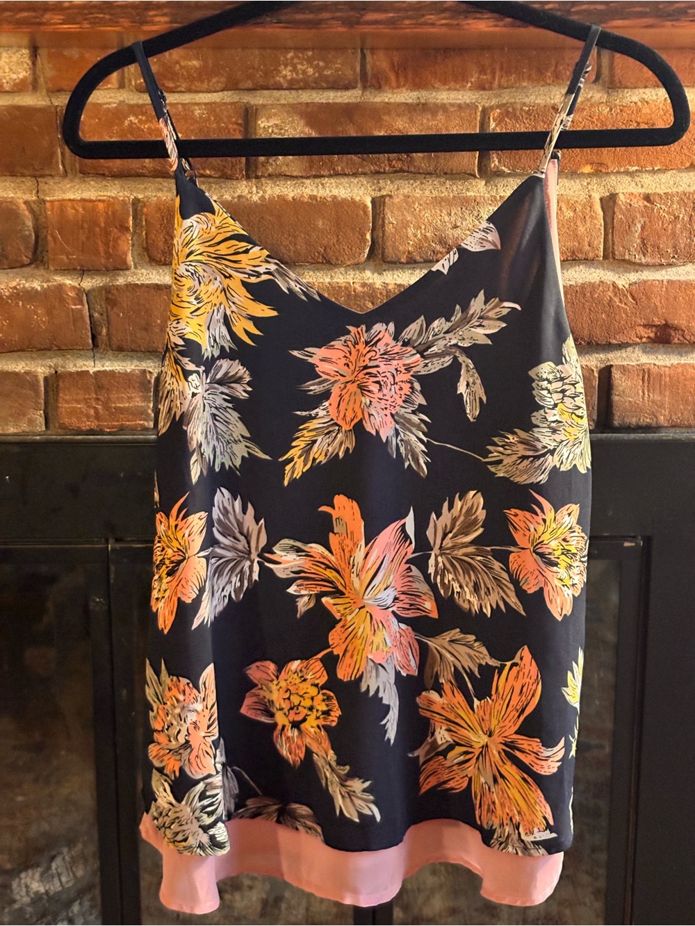 Sienna Sky Navy Floral Layered Cami Top Blush Pink Lining Medium